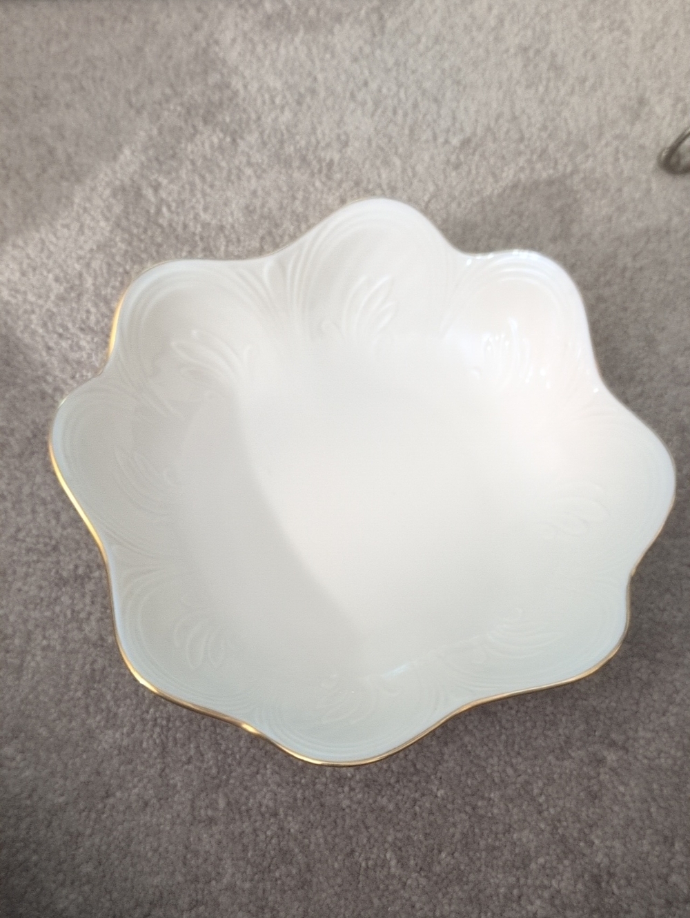 This is a vintage Lenox SaybrElegant White Porcelain Serving Bowl with Gold Trim